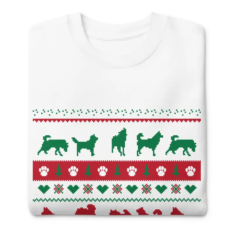 Ugly Sweater–Style Crewneck – Husky & Malamute Print 1