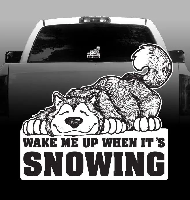 'Wake Me Up When It'S Snowing' Alaskan Malamute Vinyl Decal – Winter-Themed Sticker 1