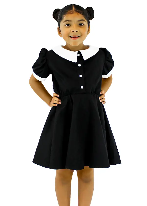 Wednesday Addams Inspired Girl'S Snap-Front Dress 1