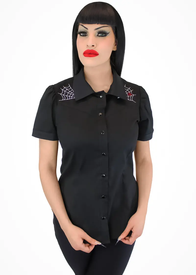 Western-Style Black Top With Spiderweb And Spider Embroidery 1