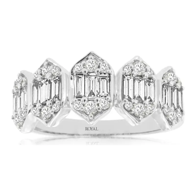White Gold Band With Baguette And Round Diamond Accents 1