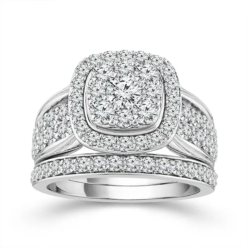 White Gold Halo Engagement Ring With Multi-Stone Diamond Center (2.00 Ct Tw) 1