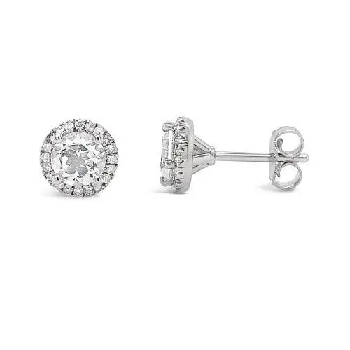 White Topaz & Diamond Halo Stud Earrings – Sterling Silver, 0.16 Ct Tw 1
