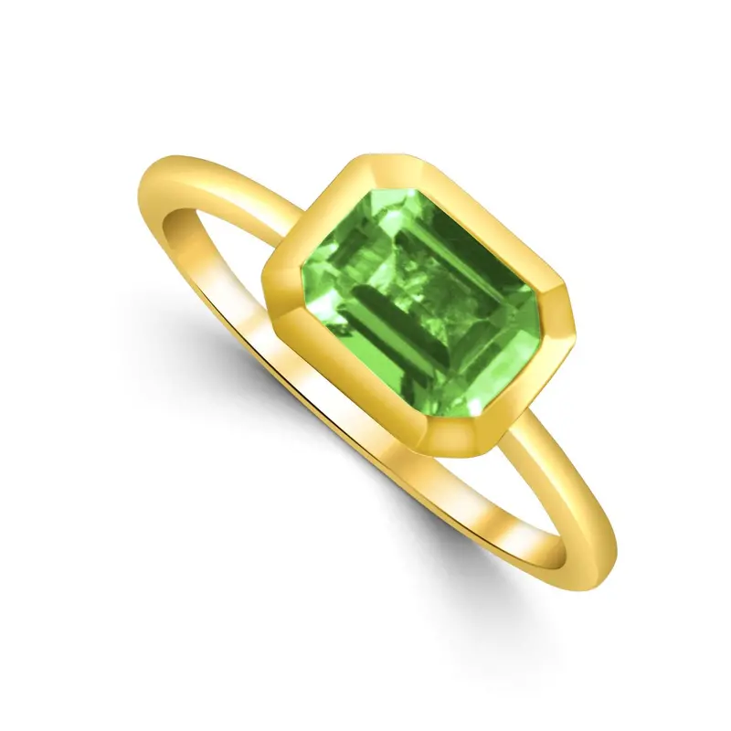 Yellow Gold Ring — Bezel-Set Emerald-Cut Peridot (1.25 Ct) With Clean Modern Lines 1