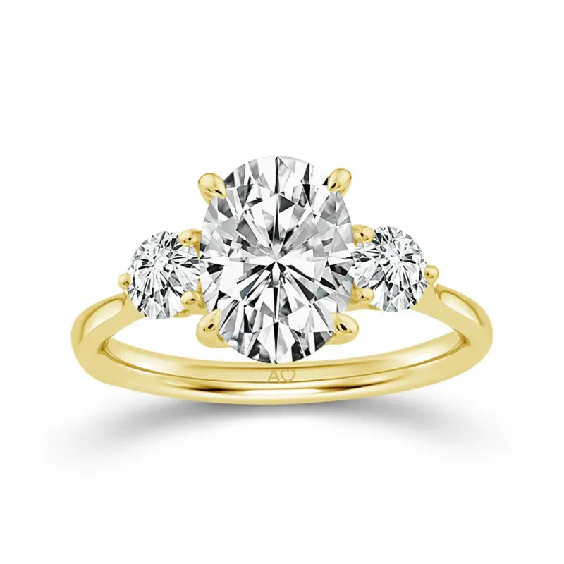 Yellow Gold Three-Stone Engagement Ring With Oval And Round Lab Diamonds (3.00 Ct Tw) 1