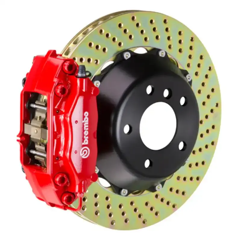 Brembo Gt Front Brake Kit For 2019+ Mazda3 – 4-Piston Calipers, 345X28Mm Drilled Two-Piece Rotors, Red Finish 1