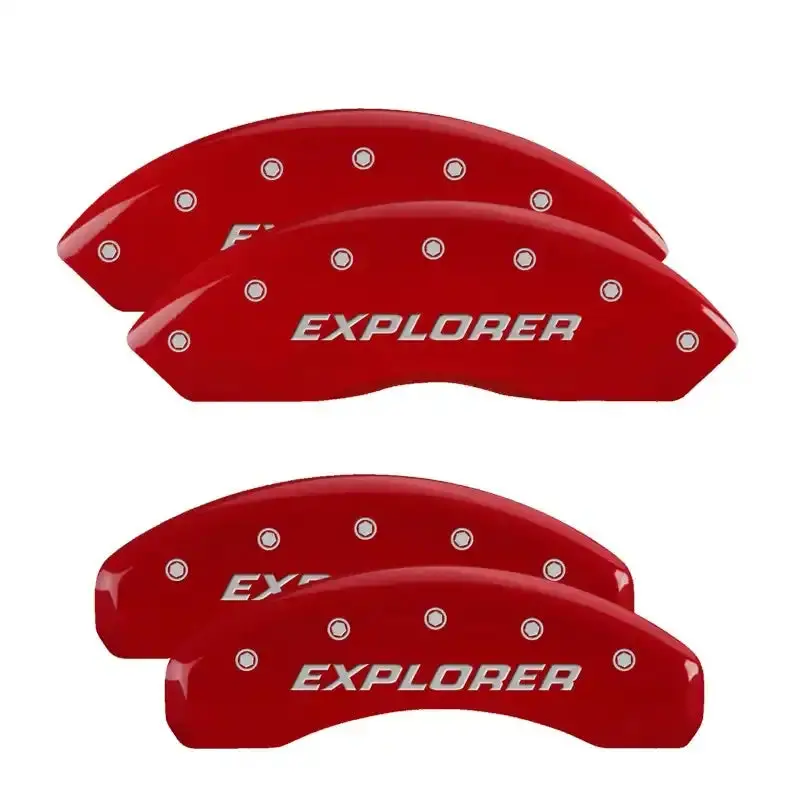 Mgp 4-Piston Caliper Covers – Engraved Front & Rear Set – Red Anodized Finish With Silver Chrome Accents 1