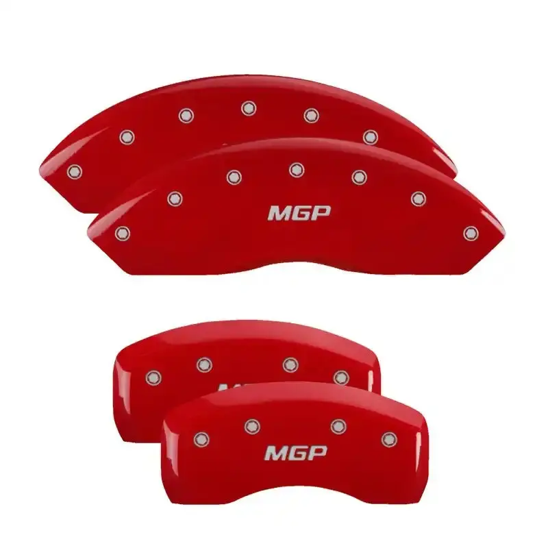 Mgp Engraved 4-Piston Caliper Covers – Front & Rear, Mgp Red Finish With Silver Trim 1